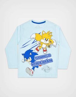 Polo Manga Larga Sonic & Tails Color Celeste Para Niños