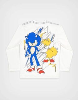 Polo Manga Larga Sonic & Tails Color Marfil Para Niños