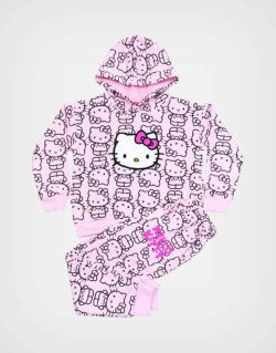 Conjunto Hello Kitty Polera + Jogger Color Rosa Para Niñas