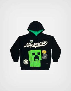 Polera Con Capucha Minecraft Creeper Color Negra Para Niños