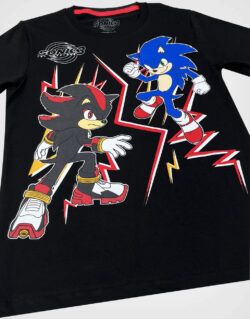 Polo Manga Corta Sonic & Shadow Color Negro Para Niños