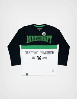 Polo Manga Larga Minecraft Color Blanco + Negro Para Niños