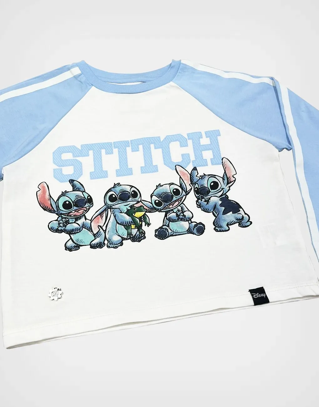 Polo Manga Larga Stitch Color Celeste + Beige Para Niñas