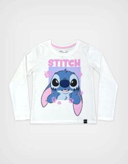 Polo Manga Larga Stitch Color Marfil Cute Para Niñas