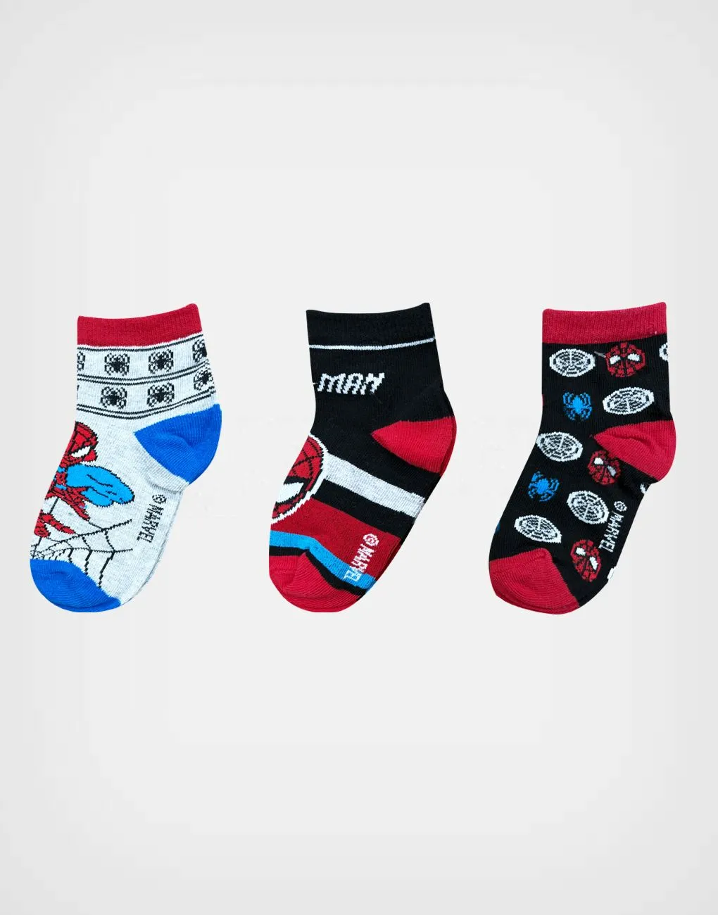 Medias Spider Man Color Negro Pack de 3 Pares Para Niños