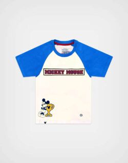 Polo Manga Corta Mickey Mouse Color Beige + Azul Para Niños