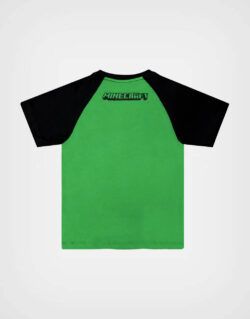 Polo Manga Corta Minecraft Color Verde + Negro Para Niños