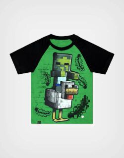 Polo Manga Corta Minecraft Color Verde + Negro Para Niños