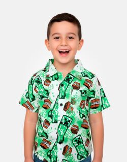 Camisa Manga Corta Minecraft Creeper Para Niños