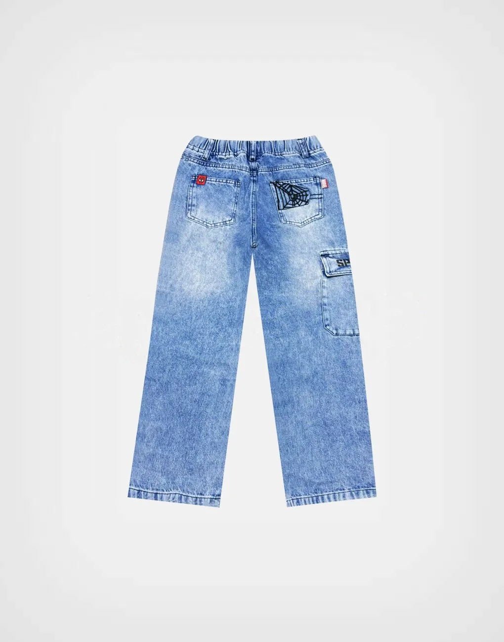 Pantalón Jean Carguero Color Azul Spider Man Para Niños