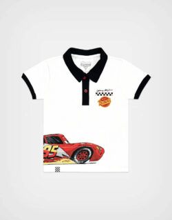 Polo Camisero Cars Rayo McQueen Color Blanco Para Niños