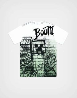 Polo Manga Corta Minecraft Creeper Color Blanco Para Niños