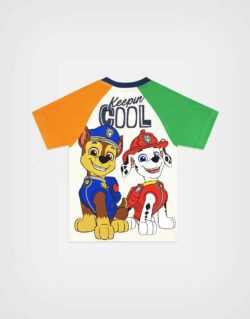 Polo Manga Corta Paw Patrol Color Verde + Naranja Para Niños