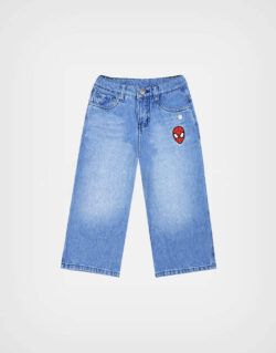 Pantalón Jean Color Azul Spider Man Thwip Para Niños