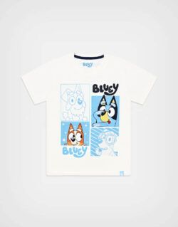 Polo Manga Corta Bluey Collage Color Marfil Para Niños