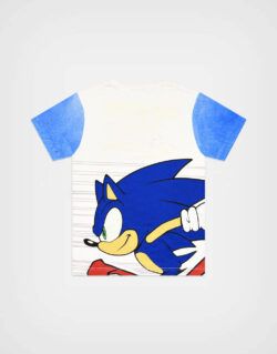 Polo Manga Corta Sonic Speed Color Blanco + Azul Para Niños