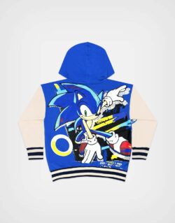 Casaca Con Capucha Sonic Color Azul + Beige Para Niños