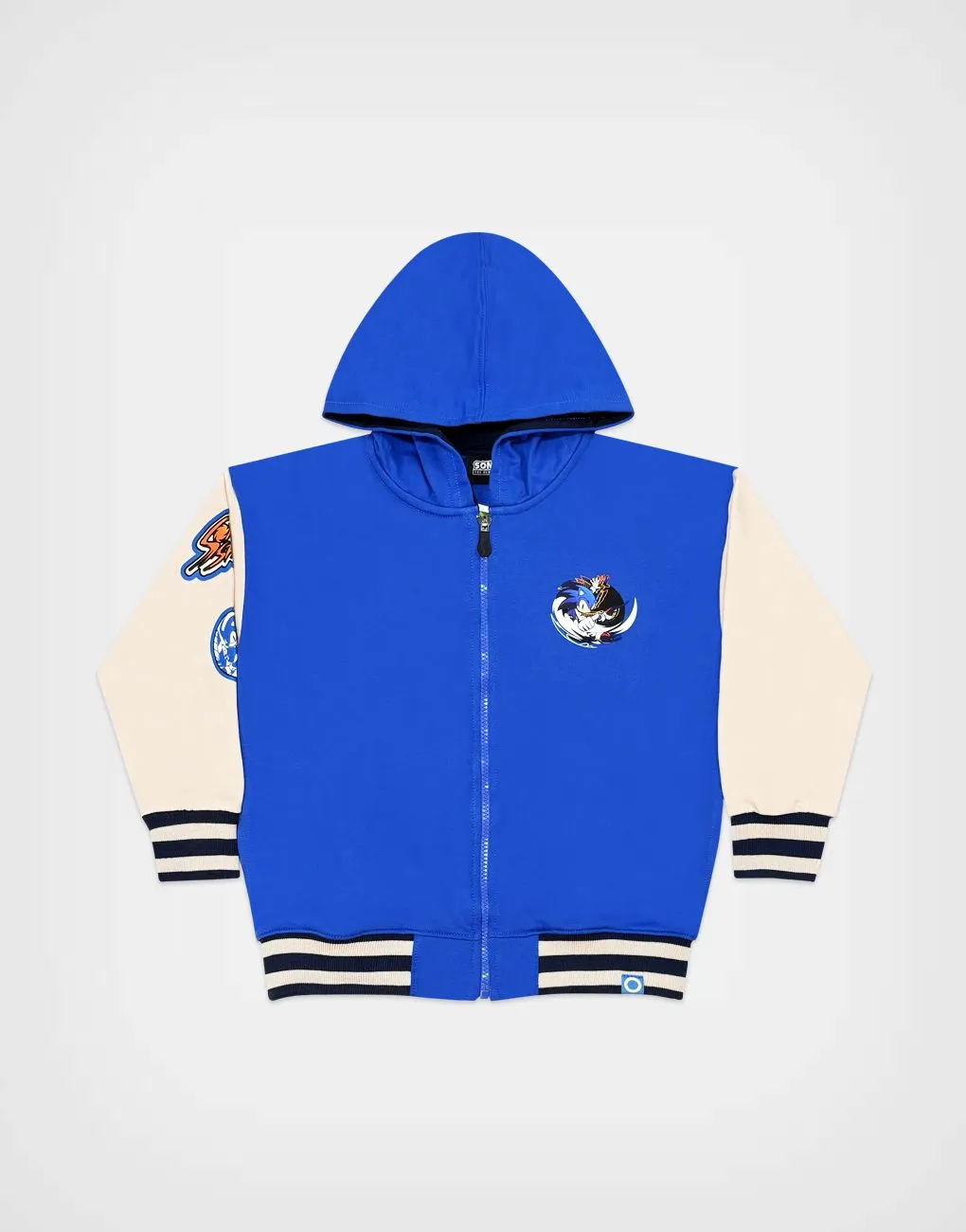 Casaca Con Capucha Sonic Color Azul + Beige Para Niños