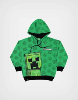 Polera Con Capucha Minecraft Creeper Color Verde + Negro Para Niños