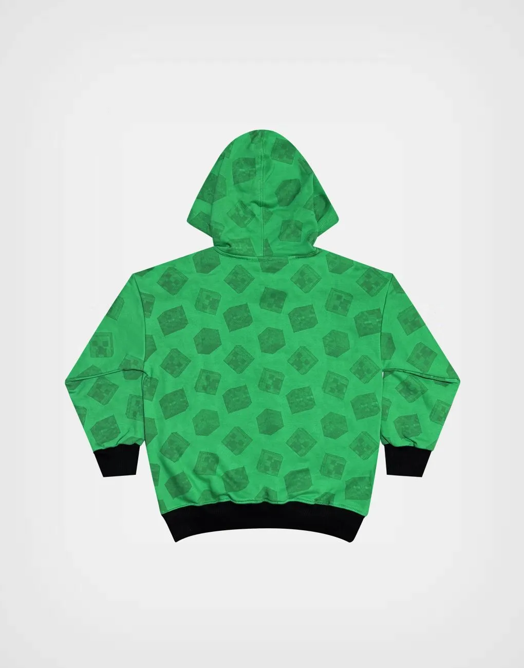 Polera Con Capucha Minecraft Creeper Color Verde + Negro Para Niños