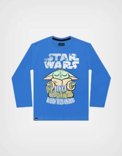 Polo Manga Larga Baby Yoda Star Wars Color Azul Para Niños