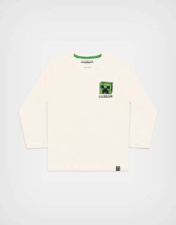 Polo Manga Larga Minecraft Creeper Color Beige para Niños