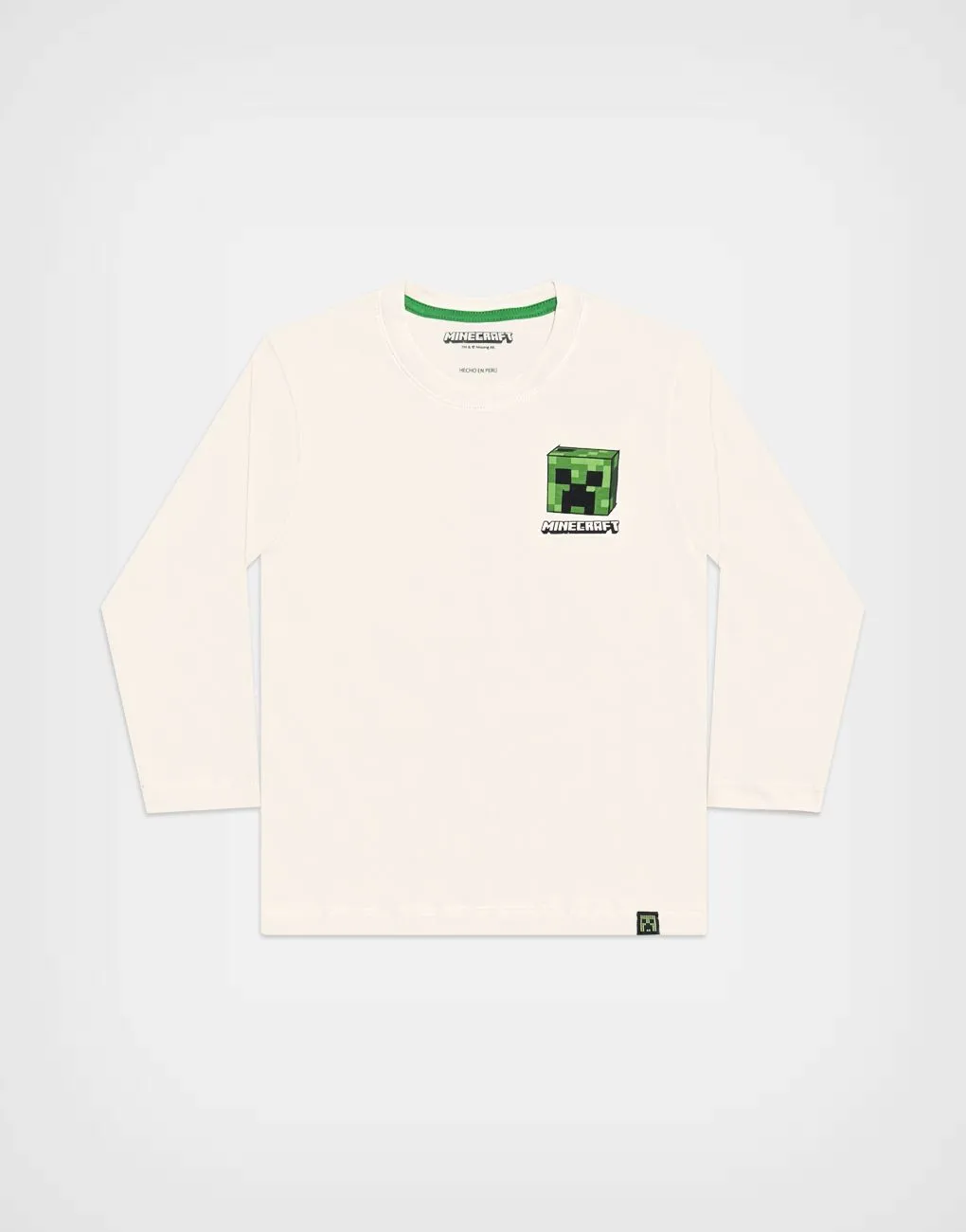 Polo Manga Larga Minecraft Creeper Color Beige para Niños