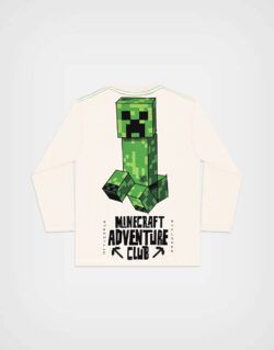 Polo Manga Larga Minecraft Creeper Color Beige para Niños