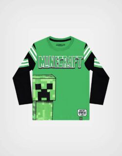 Polo Manga Larga Minecraft Creeper Color Verde + Negro para Niños