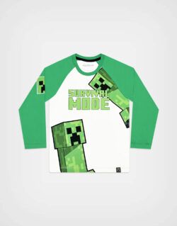 Polo Manga Larga Minecraft Creeper Survival Color Verde para Niños