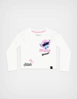 Polo Manga Larga Stitch Ohana Color Marfil Para Niñas