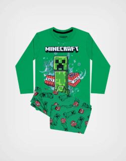 Pijama Manga Larga Minecraft Color Verde Para Niños