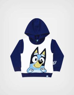 Polera con Capucha Bluey Color Marfil+ Azul Para Niños
