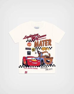 Polo Manga Corta Cars Rayo McQueen & Mate Color Marfil Para Niños