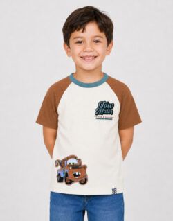 Polo Manga Corta Mate Cars Beige Para Niños