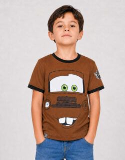 Polo Manga Corta Mate Cars Marrón Para Niños