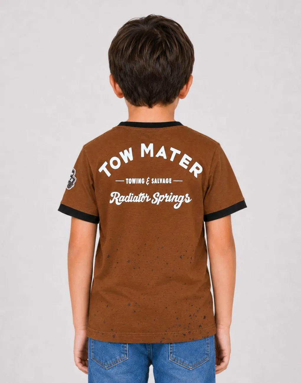 Polo Manga Corta Mate Cars Marrón Para Niños