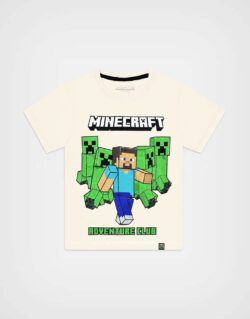 Polo Manga Corta Minecraft Creeper Color Crema Para Niños