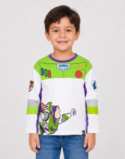 Polo Manga Larga Buzz Lightyear Toy Story Blanco Para Niños