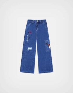 Pantalón Jean Cargo Color Azul Minnie Mouse Para Niñas