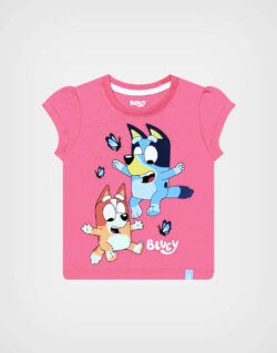 Polo Manga Corta Bluey Color Rosado Para Niñas