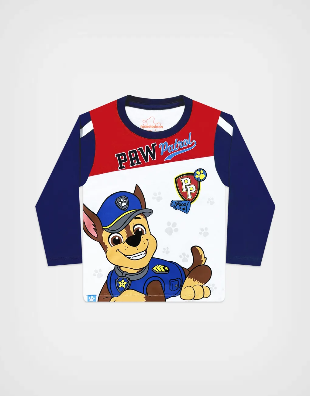 Polo Manga Larga Paw Patrol Chase Azul + Rojo Para Niños