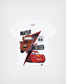 Polo Manga Corta Cars Rayo McQueen & Mate Color Blanco Para Niños