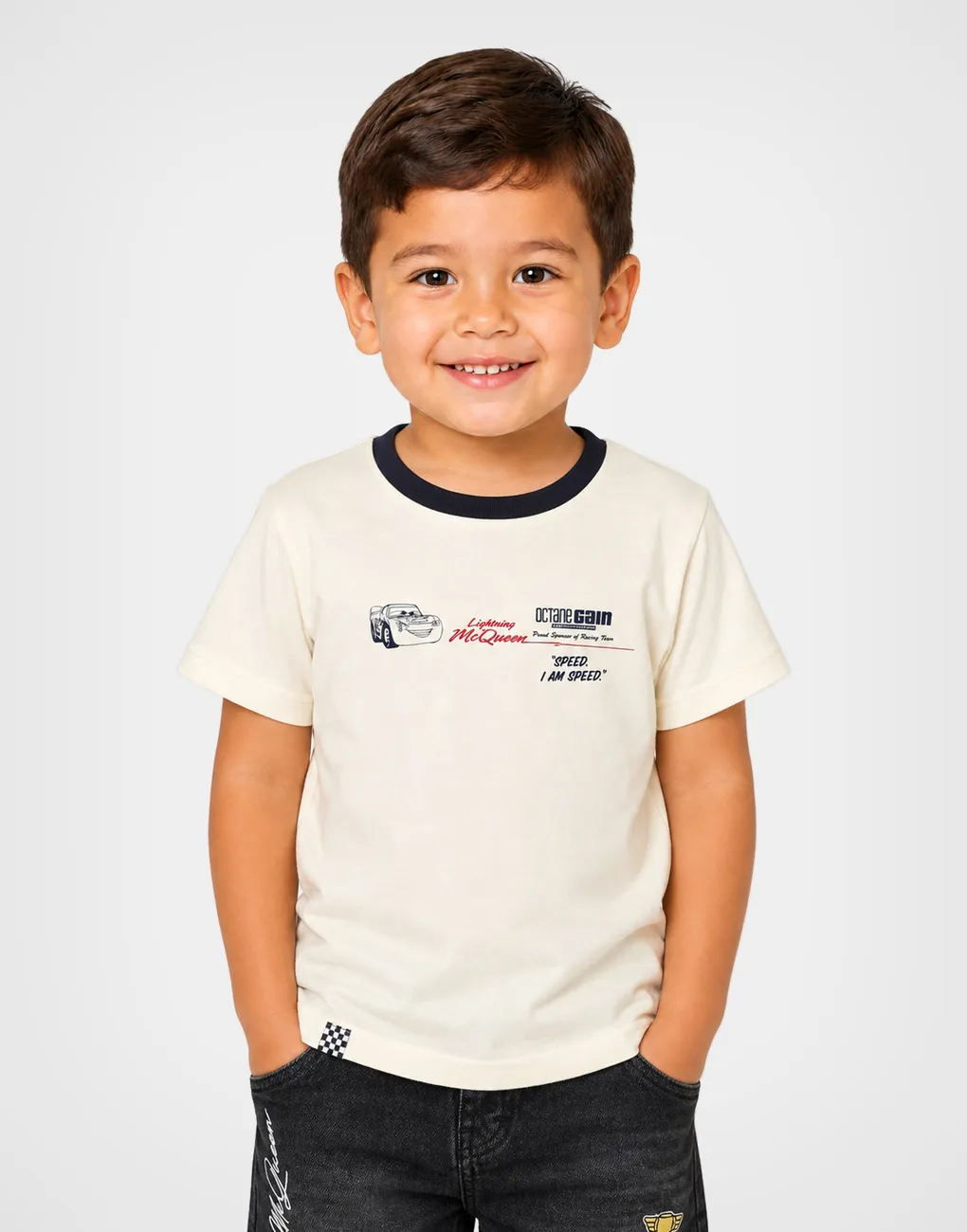 Polo Manga Corta Cars Rayo McQueen Rust-eze Marfil Para Niños