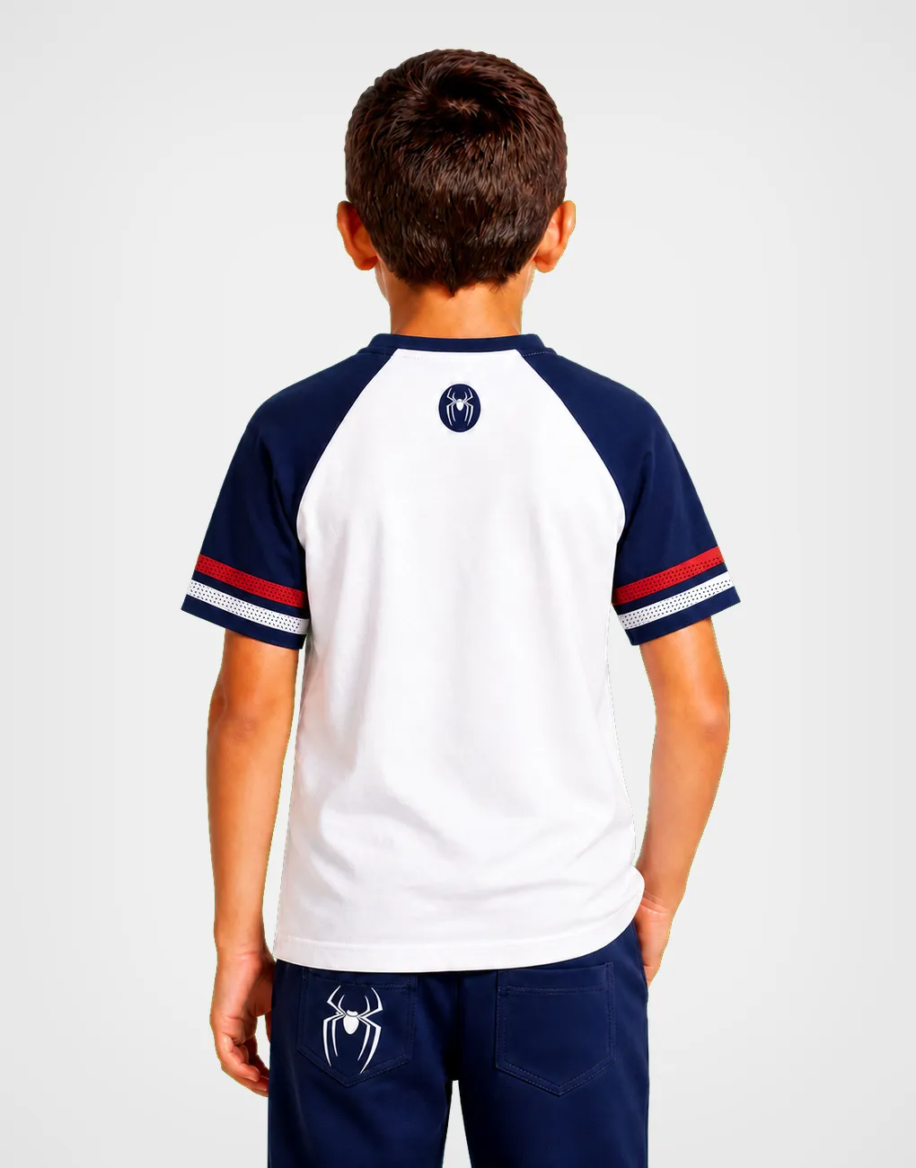 Polo Manga Corta Spider Man Marfil + Azul Para Niños