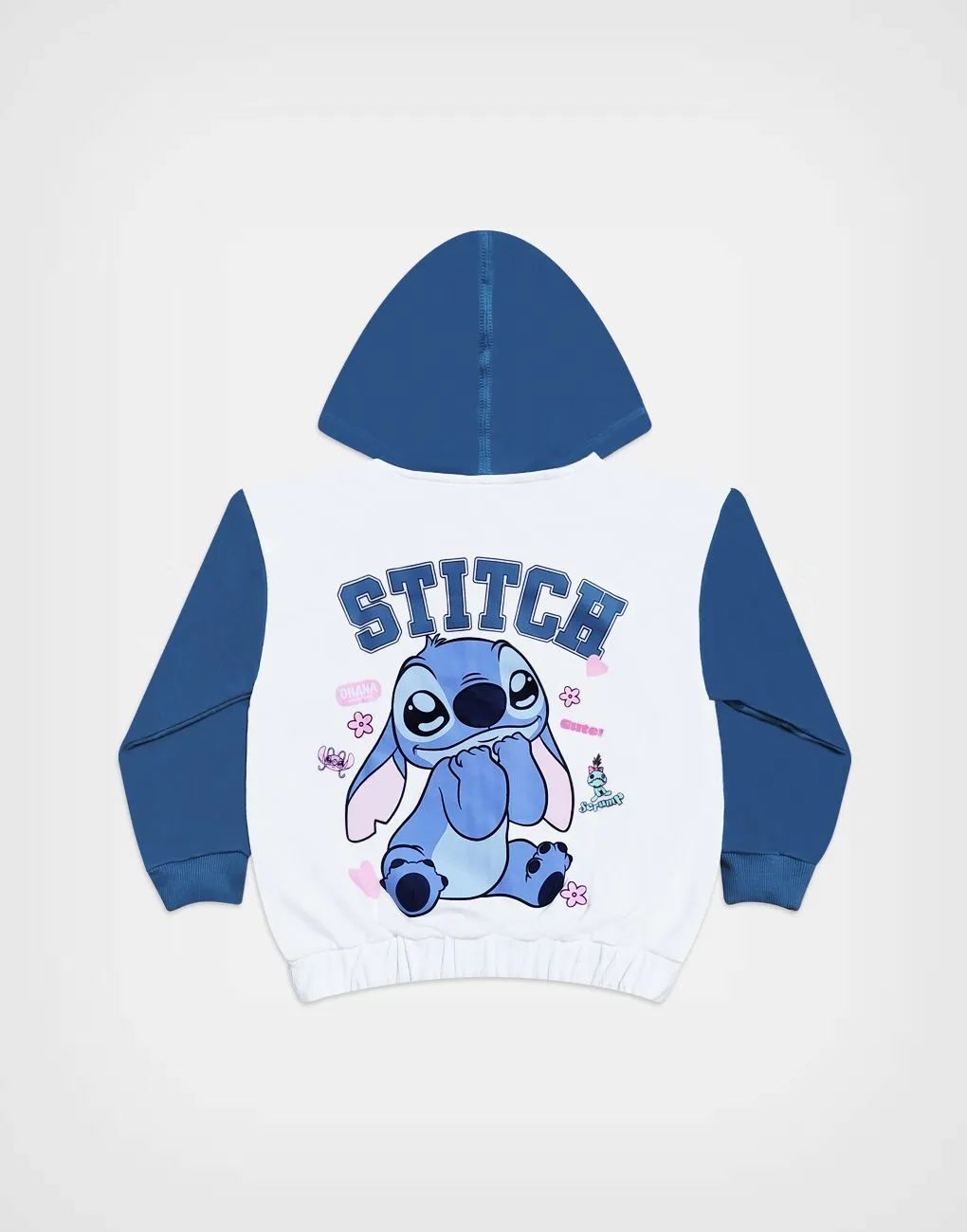 Casaca con Capucha Stitch Color Azul + Marfil Para Niñas