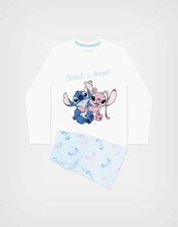 Pijama Manga Larga Stitch & Angel Color Blanco Para Niñas