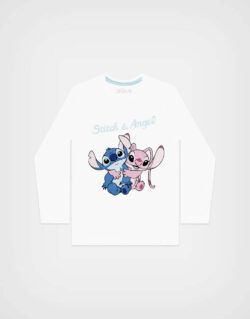 Pijama Manga Larga Stitch & Angel Color Blanco Para Niñas
