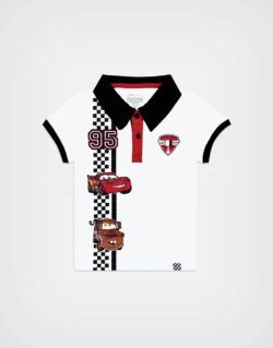 Polo Camisero Cars Rayo McQueen & Mate Color Blanco Para Niños