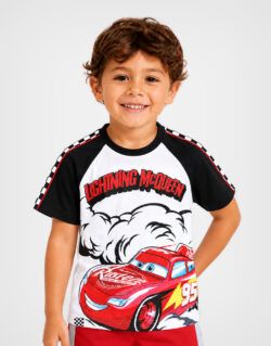 Polo Manga Corta Cars Lightning McQueen Blanco Para Niños